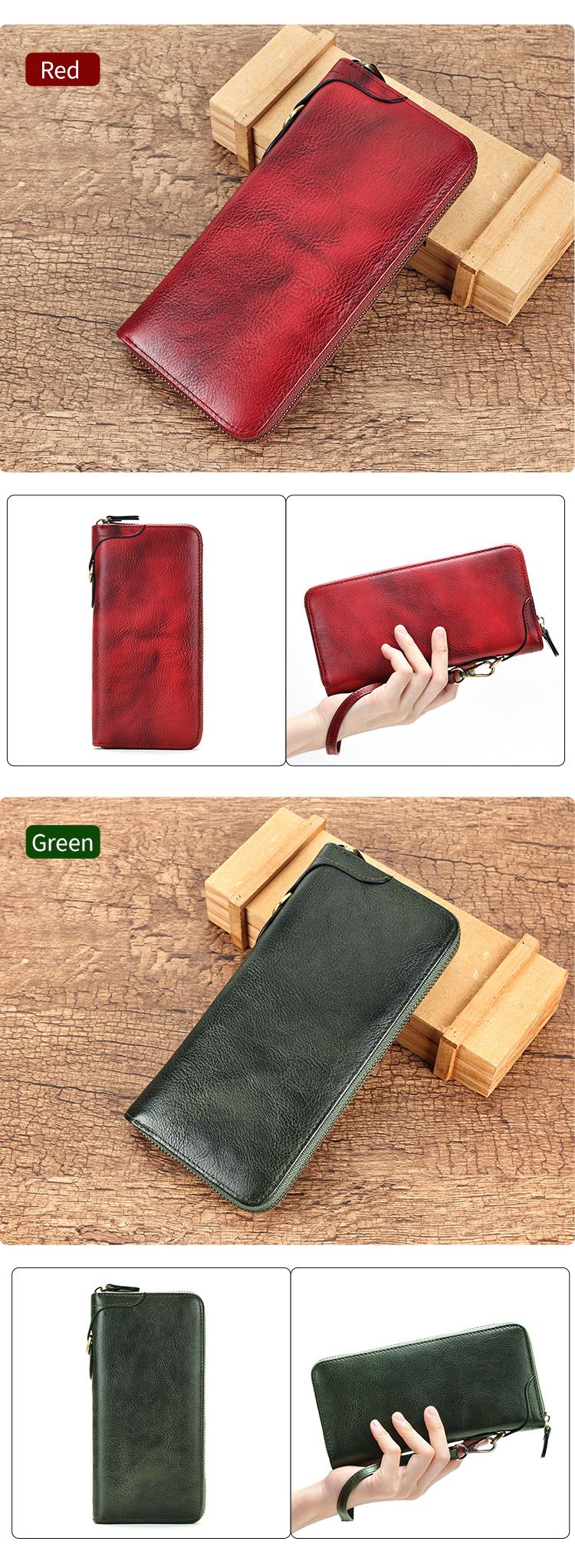 新款頭層牛皮復古擦色真皮手包錢夾 大容量RFID防盜刷手拿包 長款休閒男女士錢包皮夾推薦 真皮包包