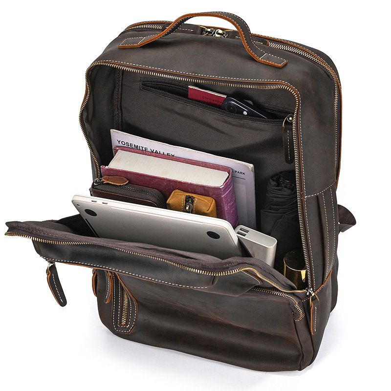 新款多功能18寸加大兩用瘋馬皮公文包 多功能旅行包手提包 男士真皮大容量雙肩包 頭層牛皮後背包推薦 真皮包包