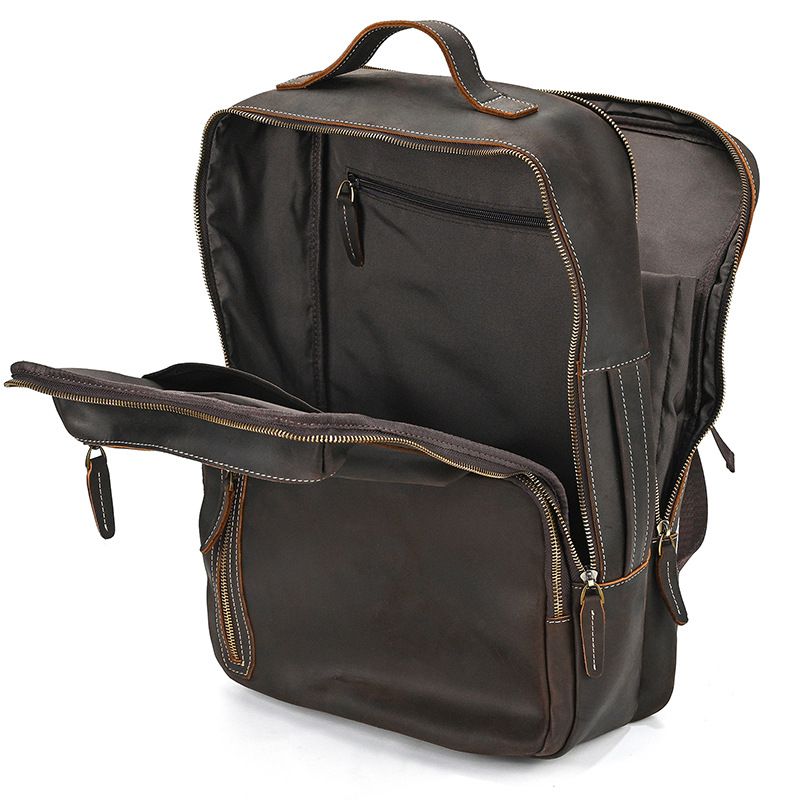 新款多功能18寸加大兩用瘋馬皮公文包 多功能旅行包手提包 男士真皮大容量雙肩包 頭層牛皮後背包推薦 真皮包包