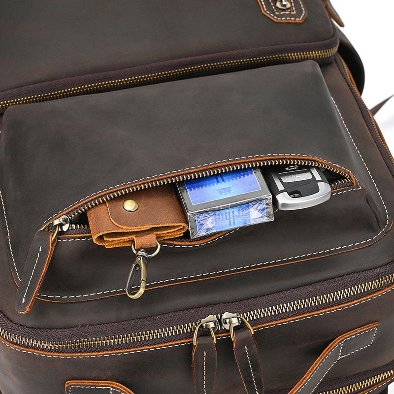 新款多功能18寸加大兩用瘋馬皮公文包 多功能旅行包手提包 男士真皮大容量雙肩包 頭層牛皮後背包推薦 真皮包包