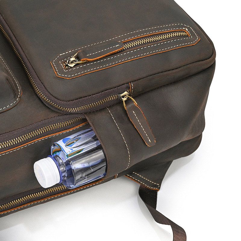 新款多功能18寸加大兩用瘋馬皮公文包 多功能旅行包手提包 男士真皮大容量雙肩包 頭層牛皮後背包推薦 真皮包包