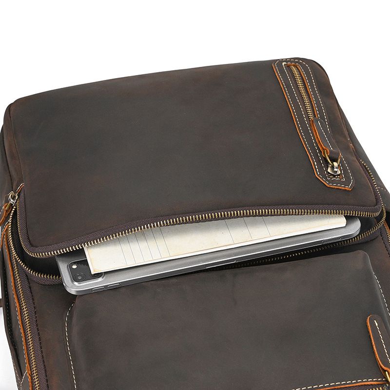 新款多功能18寸加大兩用瘋馬皮公文包 多功能旅行包手提包 男士真皮大容量雙肩包 頭層牛皮後背包推薦 真皮包包