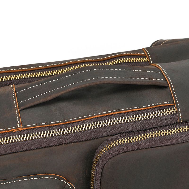 新款多功能18寸加大兩用瘋馬皮公文包 多功能旅行包手提包 男士真皮大容量雙肩包 頭層牛皮後背包推薦 真皮包包