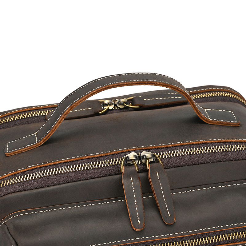 新款多功能18寸加大兩用瘋馬皮公文包 多功能旅行包手提包 男士真皮大容量雙肩包 頭層牛皮後背包推薦 真皮包包