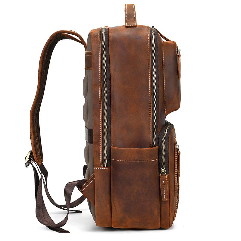 新款多功能18寸加大兩用瘋馬皮公文包 多功能旅行包手提包 男士真皮大容量雙肩包 頭層牛皮後背包推薦 真皮包包