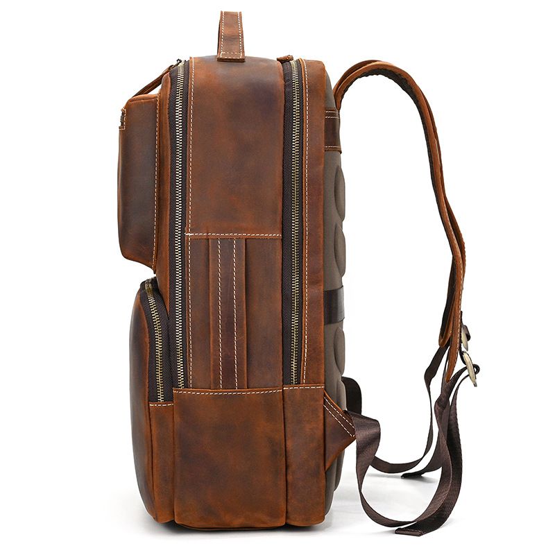 新款多功能18寸加大兩用瘋馬皮公文包 多功能旅行包手提包 男士真皮大容量雙肩包 頭層牛皮後背包推薦 真皮包包