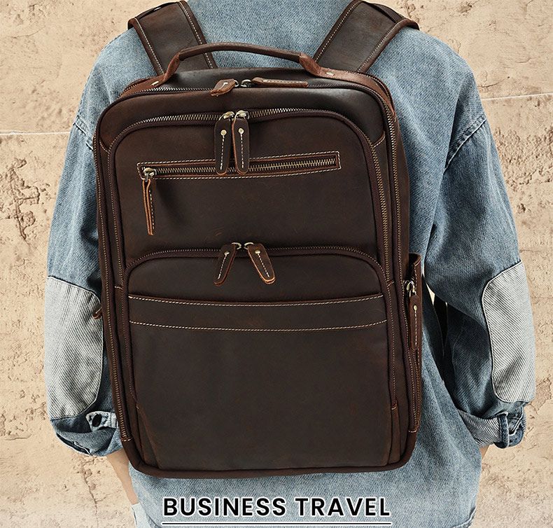 新品瘋馬皮雙肩包 男款大容量15.6吋電腦背包 真皮男包後背包 商務休閒旅行背包推薦 真皮包包
