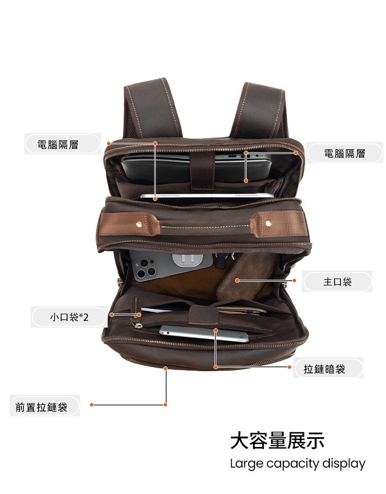 新品瘋馬皮雙肩包 男款大容量15.6吋電腦背包 真皮男包後背包 商務休閒旅行背包推薦 真皮包包