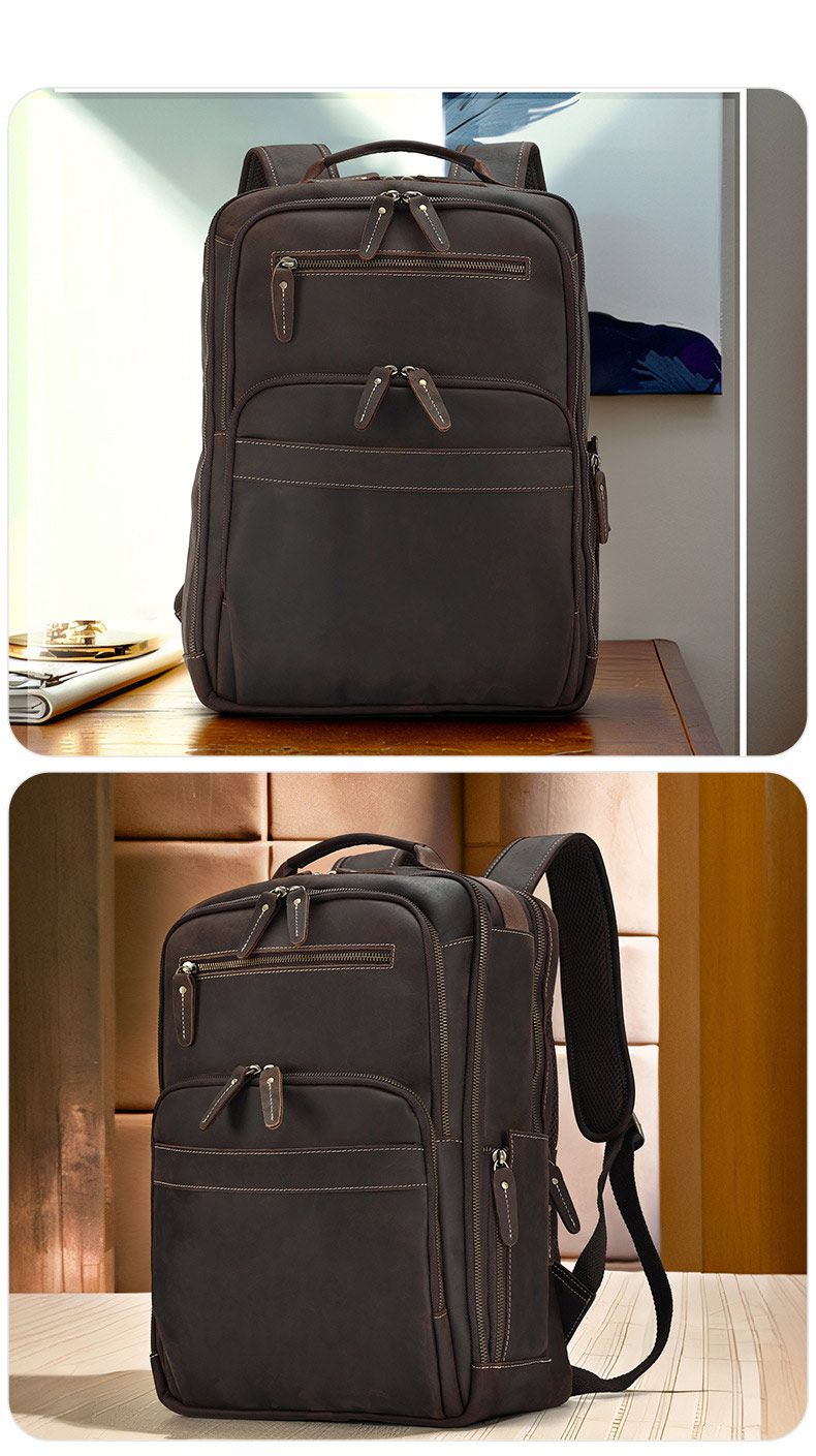 新品瘋馬皮雙肩包 男款大容量15.6吋電腦背包 真皮男包後背包 商務休閒旅行背包推薦 真皮包包