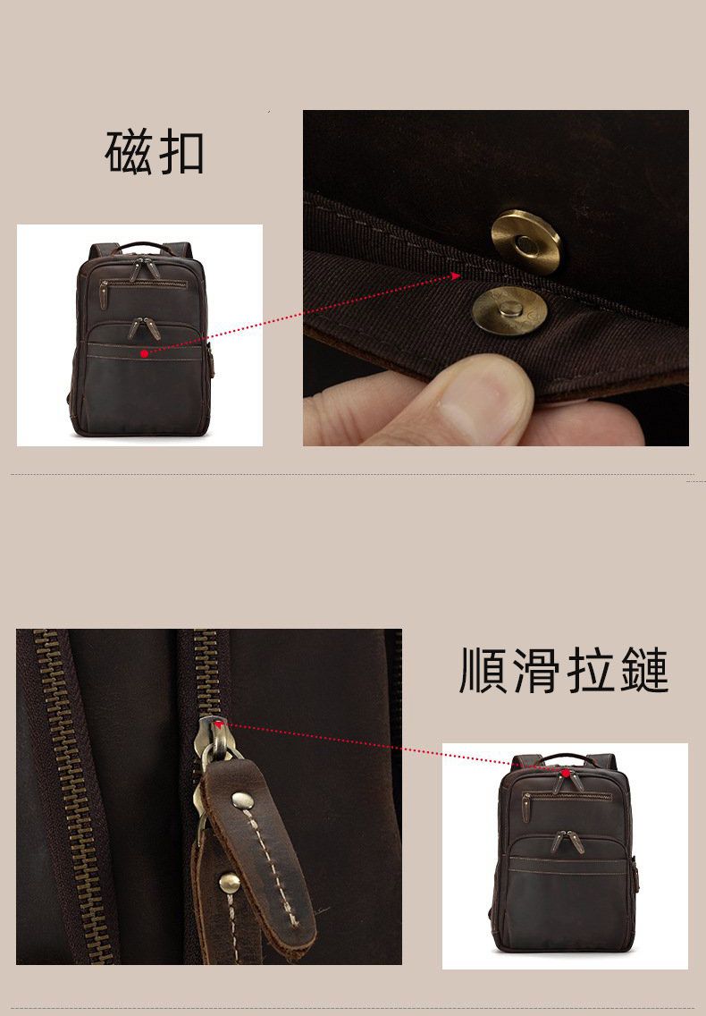 新品瘋馬皮雙肩包 男款大容量15.6吋電腦背包 真皮男包後背包 商務休閒旅行背包推薦 真皮包包