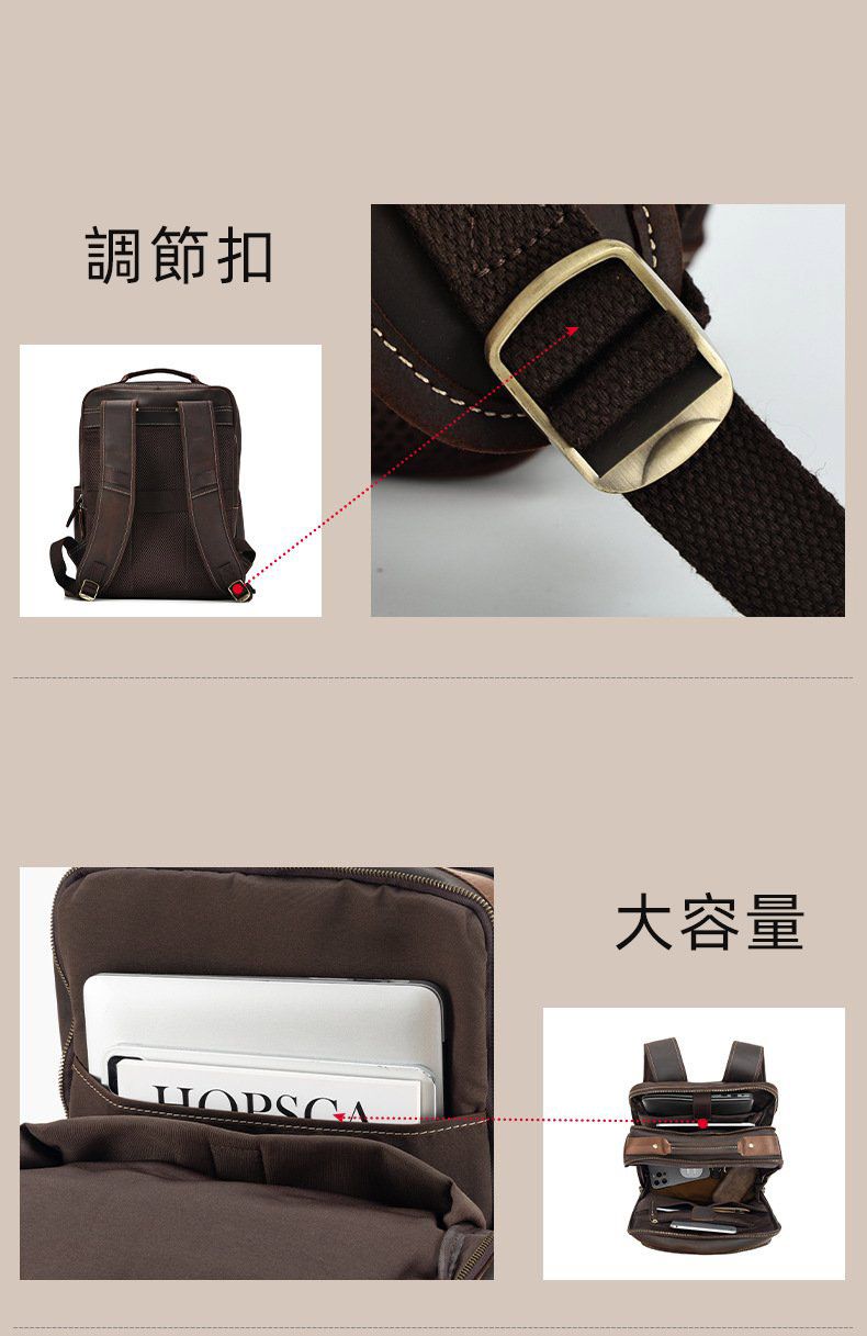 新品瘋馬皮雙肩包 男款大容量15.6吋電腦背包 真皮男包後背包 商務休閒旅行背包推薦 真皮包包