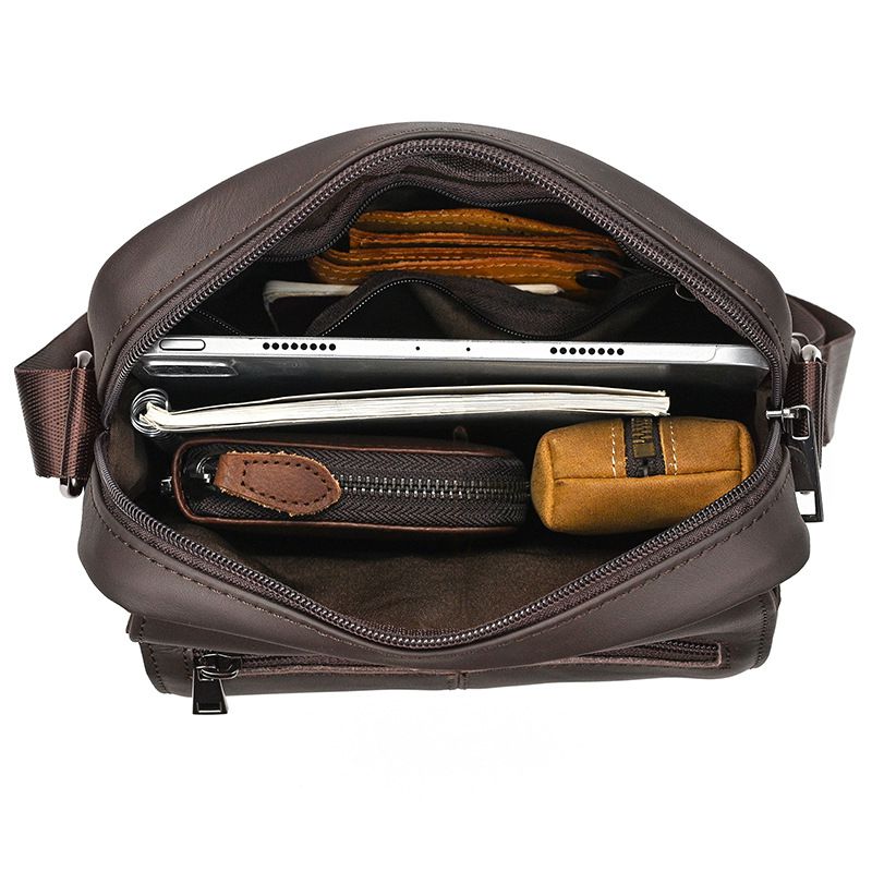 男男士真皮新款小單肩包 歐美復古戶外休閒斜挎包 翻蓋男包 時尚斜背包蓋頭包推薦 真皮包包