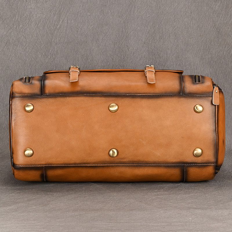 歐美復古擦色植鞣皮旅行包 男士真皮手提包單肩斜跨包 帶鞋位頭層牛皮行李包推薦 真皮包包