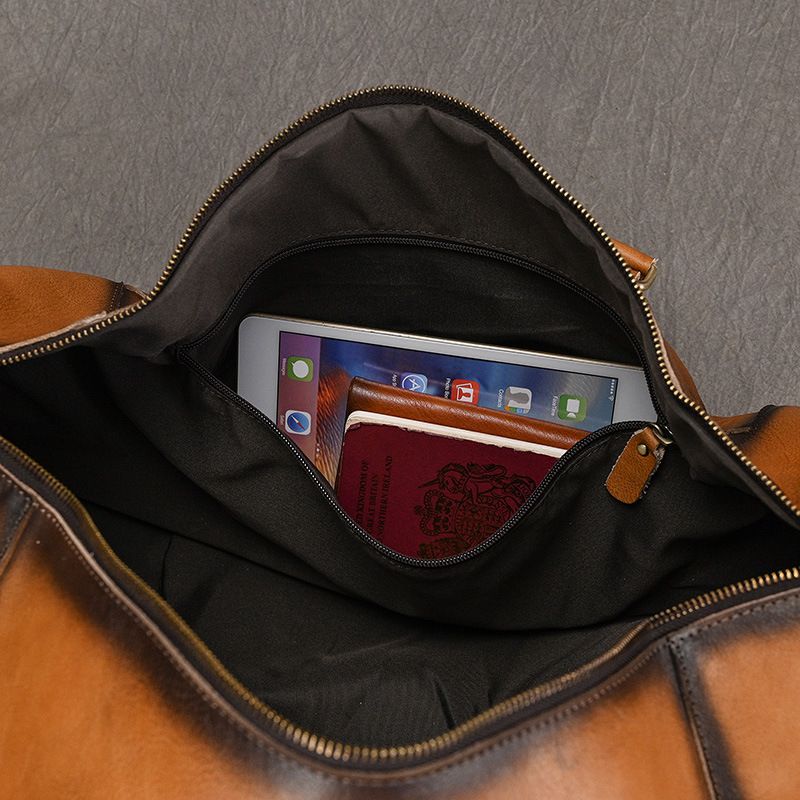 歐美復古擦色植鞣皮旅行包 男士真皮手提包單肩斜跨包 帶鞋位頭層牛皮行李包推薦 真皮包包