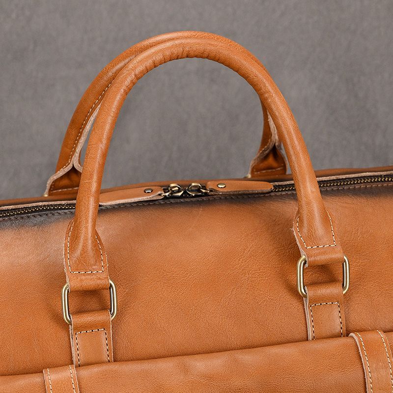 歐美復古擦色植鞣皮旅行包 男士真皮手提包單肩斜跨包 帶鞋位頭層牛皮行李包推薦 真皮包包