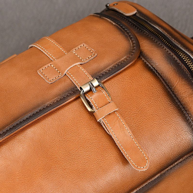歐美復古擦色植鞣皮旅行包 男士真皮手提包單肩斜跨包 帶鞋位頭層牛皮行李包推薦 真皮包包