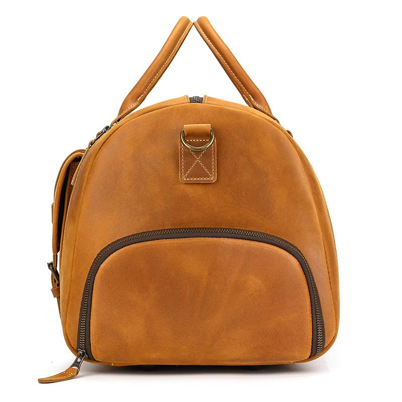 歐美大小號復古瘋馬皮旅行包 男士真皮手提包 休閒健身包 帶鞋位頭層牛皮行李包斜背包推薦 真皮包包