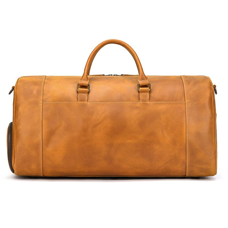 歐美大小號復古瘋馬皮旅行包 男士真皮手提包 休閒健身包 帶鞋位頭層牛皮行李包斜背包推薦 真皮包包