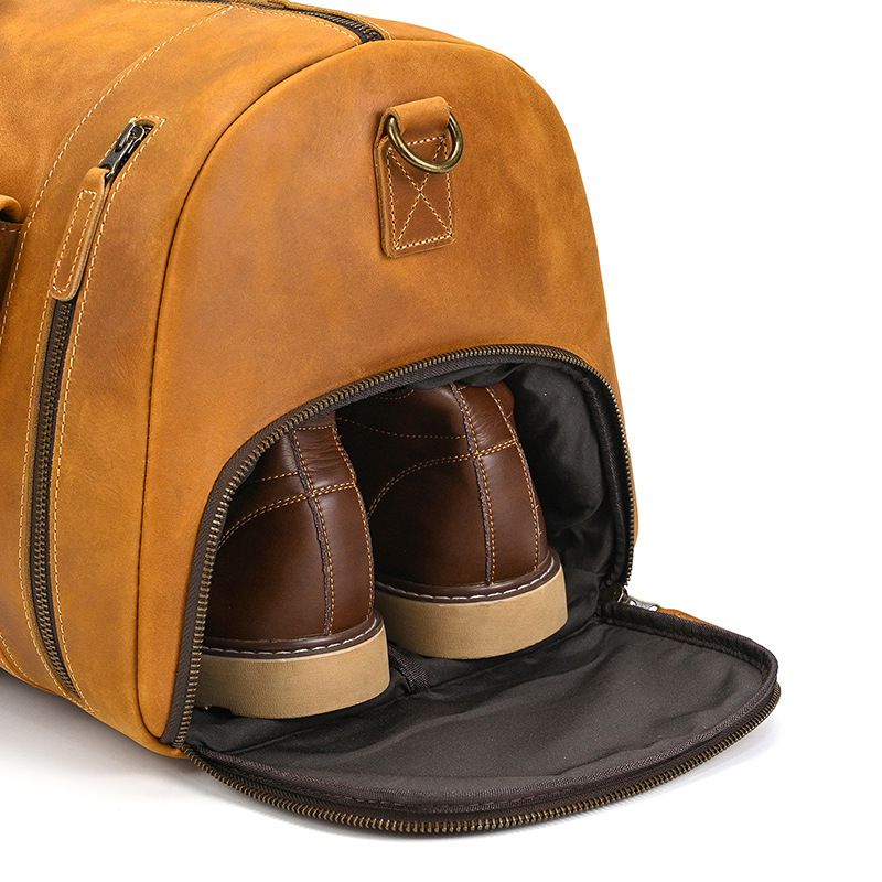 歐美大小號復古瘋馬皮旅行包 男士真皮手提包 休閒健身包 帶鞋位頭層牛皮行李包斜背包推薦 真皮包包