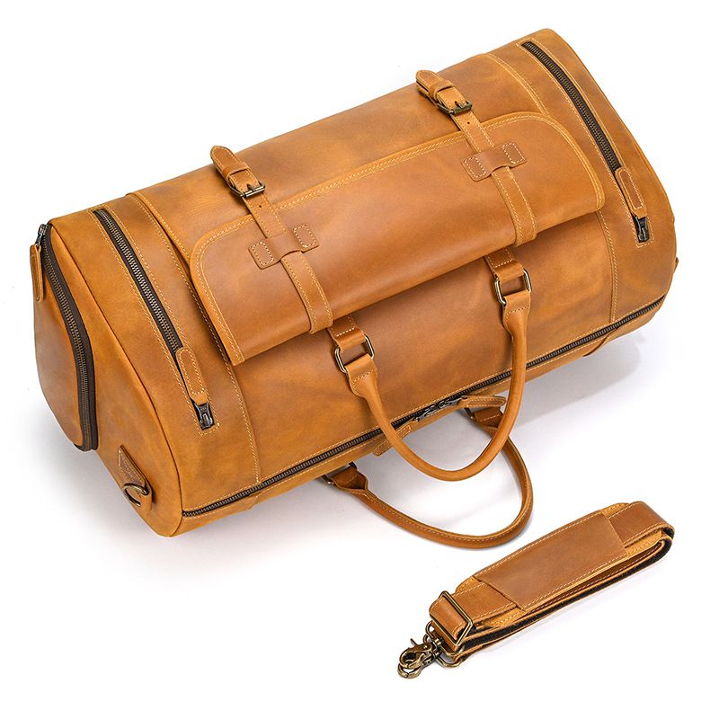 歐美大小號復古瘋馬皮旅行包 男士真皮手提包 休閒健身包 帶鞋位頭層牛皮行李包斜背包推薦 真皮包包