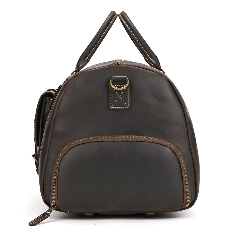 歐美大小號復古瘋馬皮旅行包 男士真皮手提包 休閒健身包 帶鞋位頭層牛皮行李包斜背包推薦 真皮包包