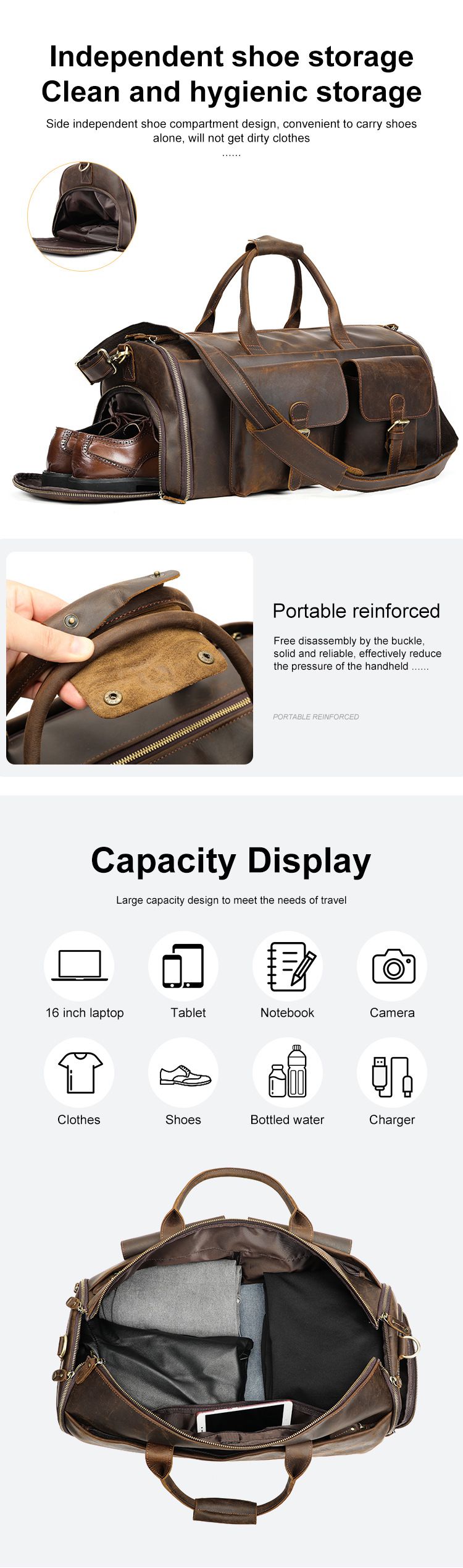 歐美瘋馬皮男士行李包 高級感帶鞋倉旅行包 男大容量手提健身包 頭層牛皮行李箱包推薦 真皮包包