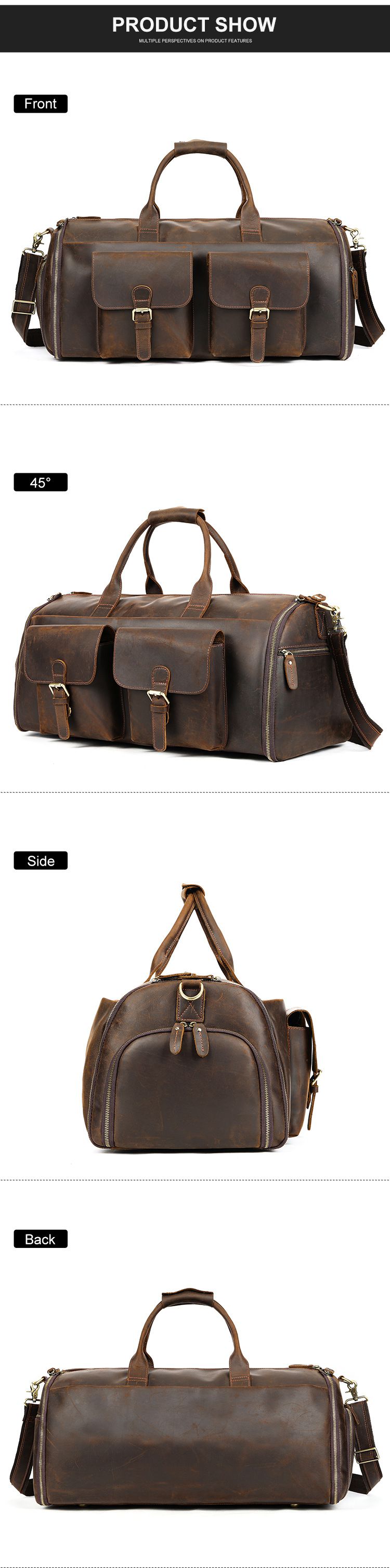 歐美瘋馬皮男士行李包 高級感帶鞋倉旅行包 男大容量手提健身包 頭層牛皮行李箱包推薦 真皮包包