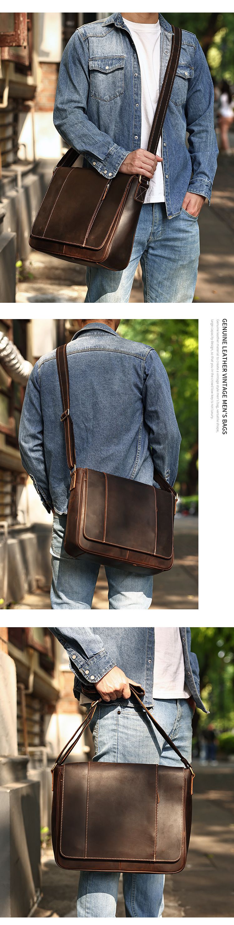 油蠟皮大容量單肩斜挎包 復古郵差包 頭層牛皮斜背包 瘋馬皮出差斜挎包 真皮單肩斜背包商務男士包 真皮包包