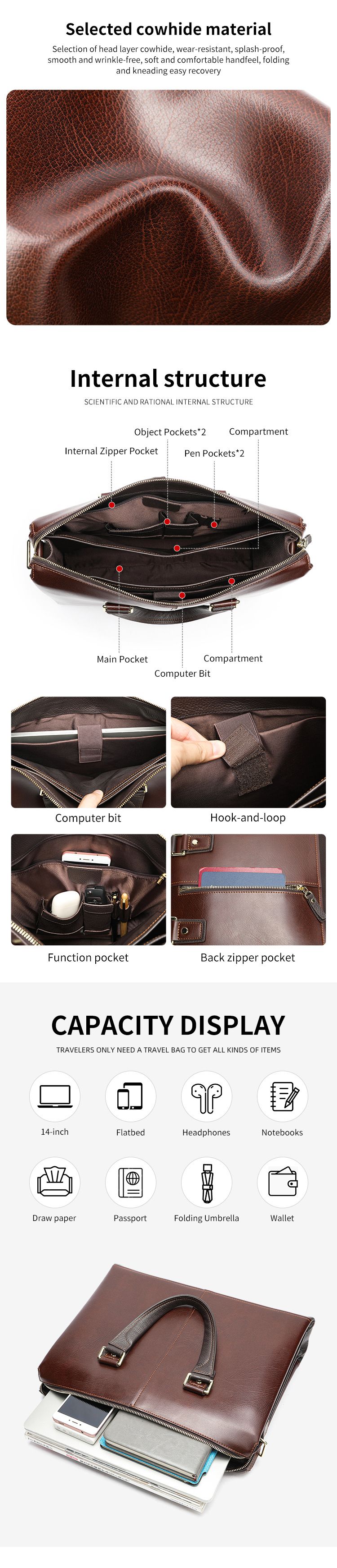 大容量牛皮男包公文包 男士商務通勤手提包 高級感單肩斜挎包 男式公事包商務電腦包潮包 真皮包包