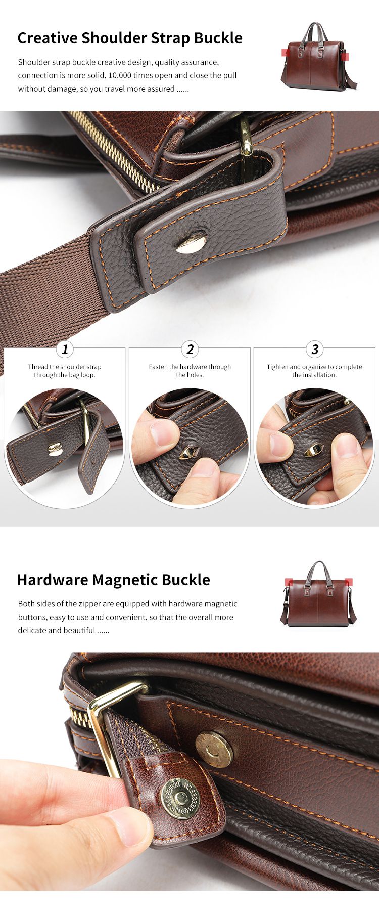 大容量牛皮男包公文包 男士商務通勤手提包 高級感單肩斜挎包 男式公事包商務電腦包潮包 真皮包包