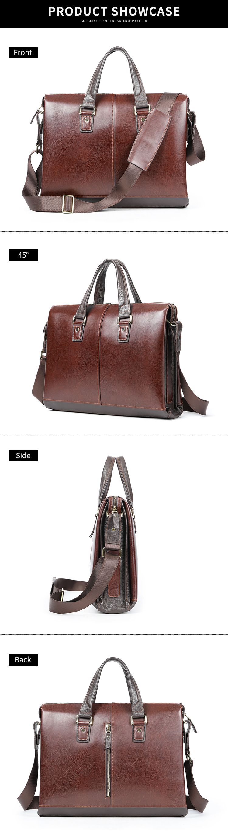 大容量牛皮男包公文包 男士商務通勤手提包 高級感單肩斜挎包 男式公事包商務電腦包潮包 真皮包包