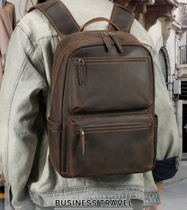 大容量頭層牛皮後背包 真皮雙肩包 多功能出差通勤商務背包 大容量電腦包 新款旅行包推薦 真皮包包