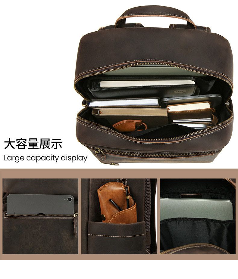 大容量頭層牛皮後背包 真皮雙肩包 多功能出差通勤商務背包 大容量電腦包 新款旅行包推薦 真皮包包