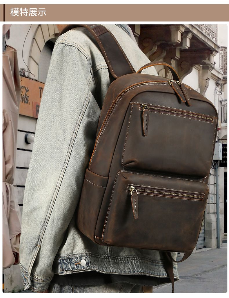 大容量頭層牛皮後背包 真皮雙肩包 多功能出差通勤商務背包 大容量電腦包 新款旅行包推薦 真皮包包