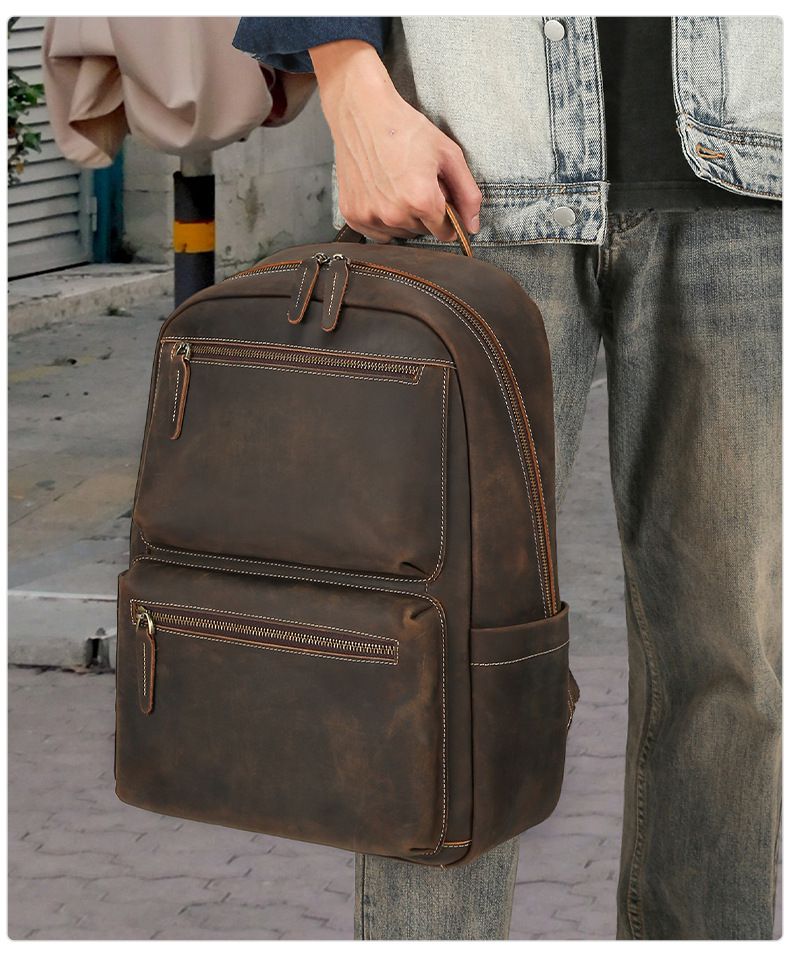 大容量頭層牛皮後背包 真皮雙肩包 多功能出差通勤商務背包 大容量電腦包 新款旅行包推薦 真皮包包