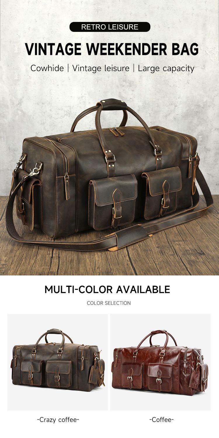 瘋馬皮61cm長行李箱包 復古戶外旅行包 時尚大容量行李手提袋 高檔旅行袋推薦 真皮包包