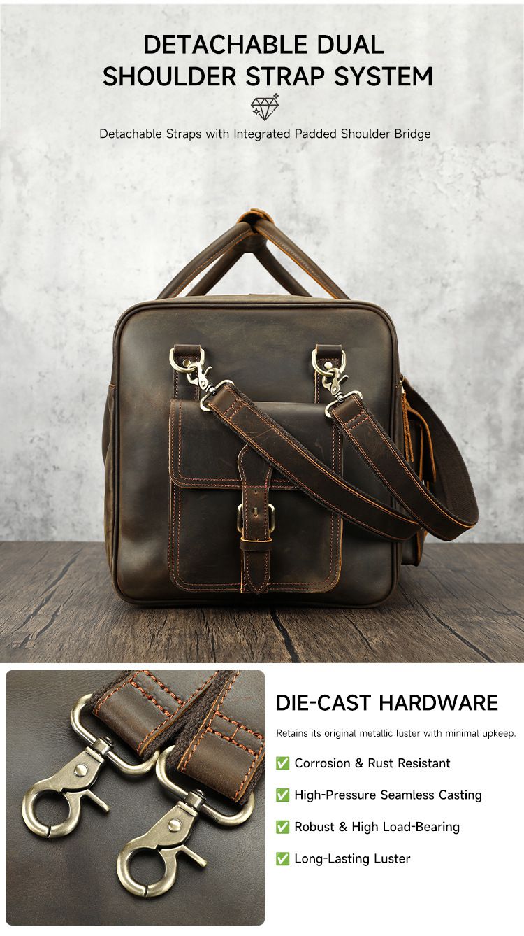 瘋馬皮61cm長行李箱包 復古戶外旅行包 時尚大容量行李手提袋 高檔旅行袋推薦 真皮包包