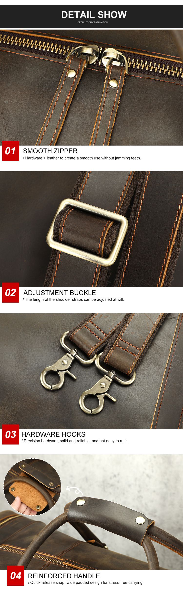 瘋馬皮61cm長行李箱包 復古戶外旅行包 時尚大容量行李手提袋 高檔旅行袋推薦 真皮包包