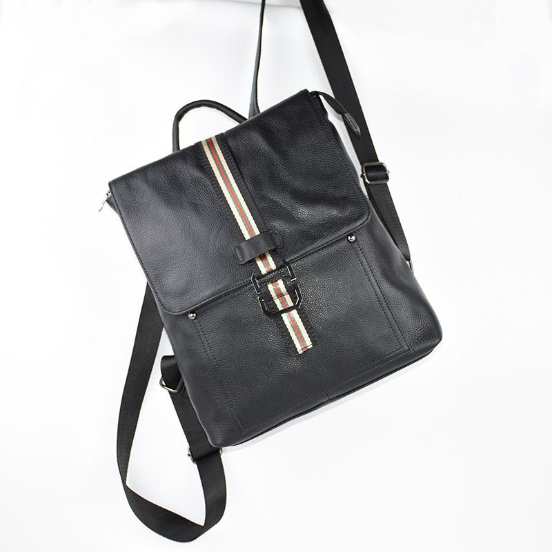 時尚雙肩背包 頭層牛皮商務通勤後背包學生書包 大容量中性包包 新款真皮背包推薦 真皮包包