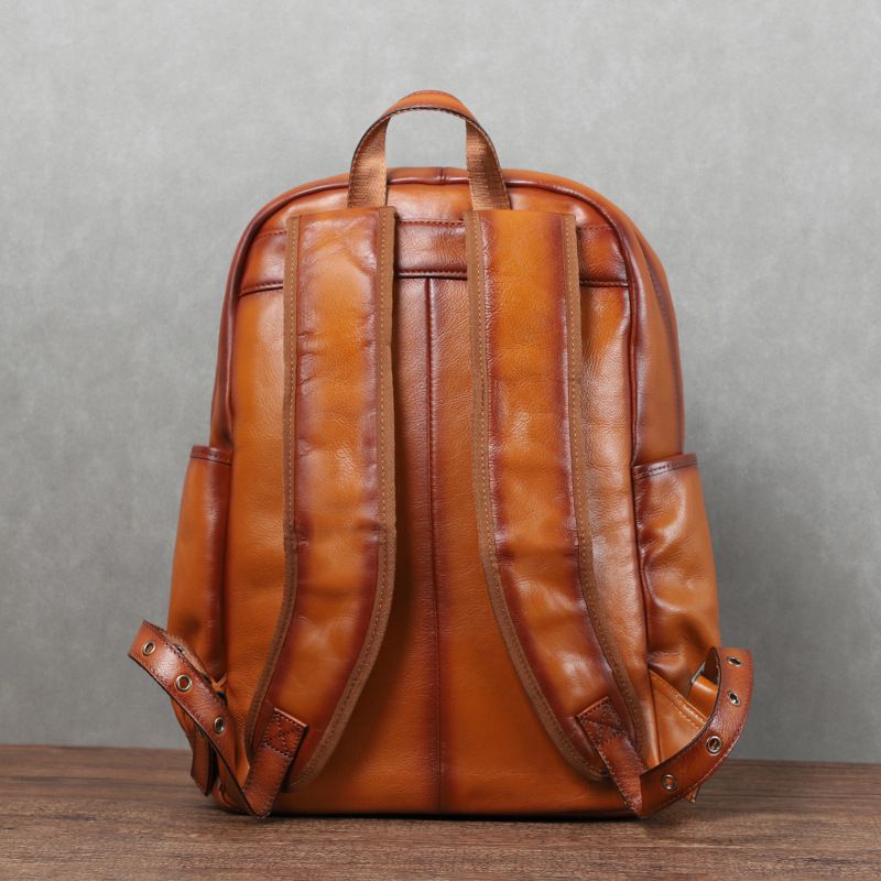 植鞣皮擦色後背包 頭層牛皮休閒旅行包 復古電腦背包 大容量真皮男士雙肩包推薦 真皮包包