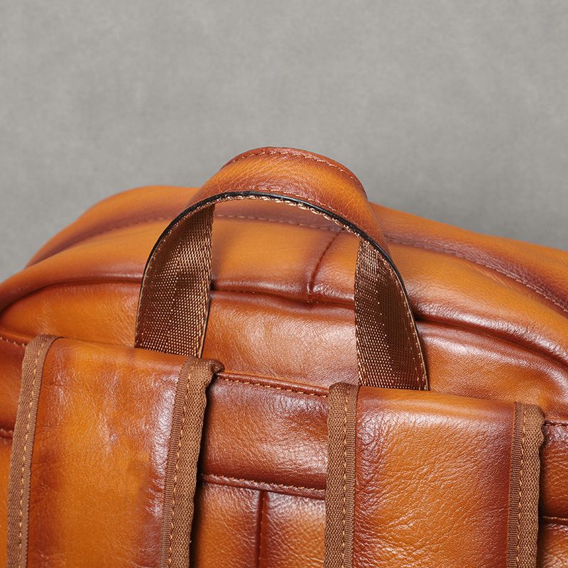 植鞣皮擦色後背包 頭層牛皮休閒旅行包 復古電腦背包 大容量真皮男士雙肩包推薦 真皮包包