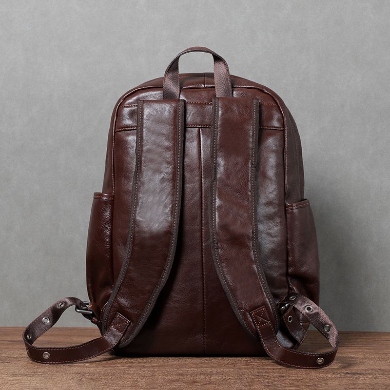 植鞣皮擦色後背包 頭層牛皮休閒旅行包 復古電腦背包 大容量真皮男士雙肩包推薦 真皮包包