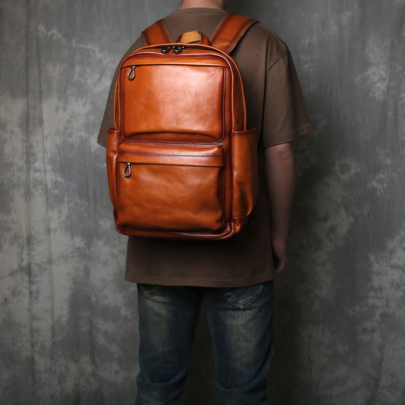 植鞣皮擦色後背包 頭層牛皮休閒旅行包 復古電腦背包 大容量真皮男士雙肩包推薦 真皮包包
