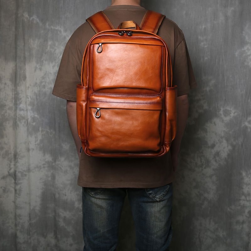 植鞣皮擦色後背包 頭層牛皮休閒旅行包 復古電腦背包 大容量真皮男士雙肩包推薦 真皮包包