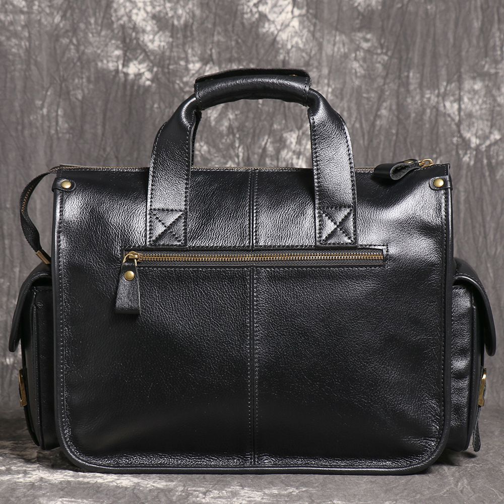 新款歐美復古男真皮手提包公事包 瘋馬皮單肩斜挎公文包 大容量頭層牛皮14吋電腦包斜背包推薦 真皮包包