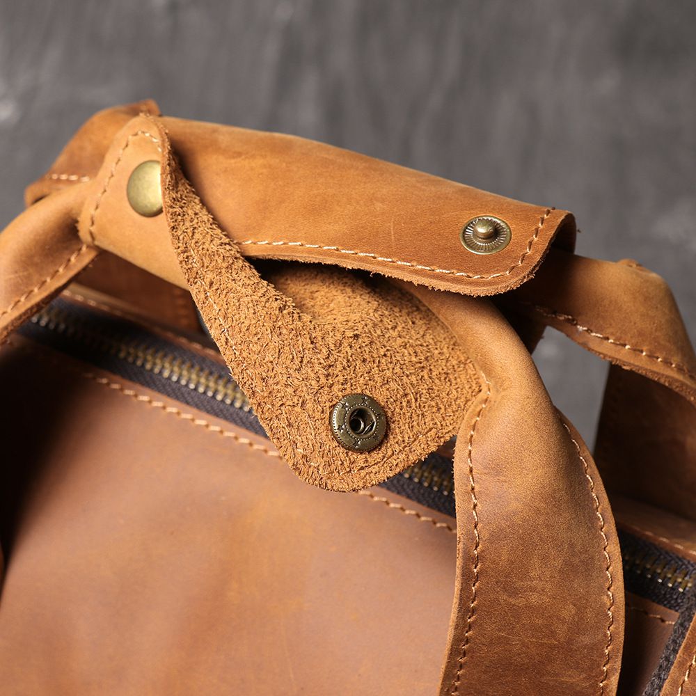 新款歐美復古男真皮手提包公事包 瘋馬皮單肩斜挎公文包 大容量頭層牛皮14吋電腦包斜背包推薦 真皮包包