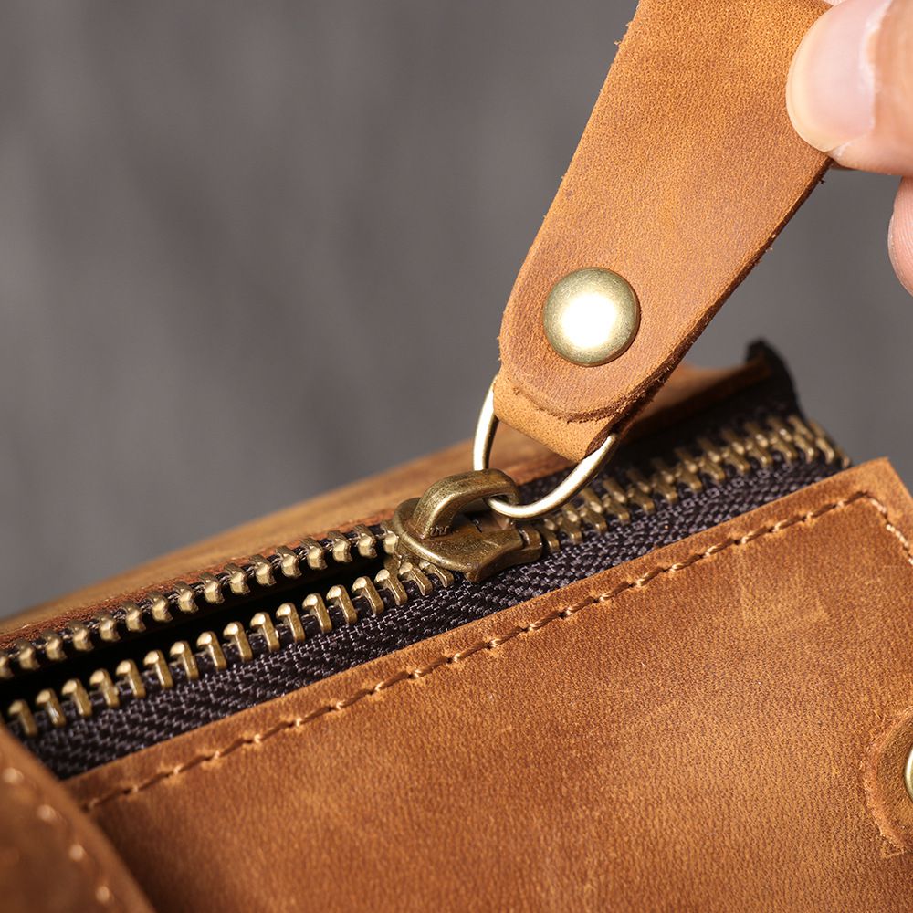 新款歐美復古男真皮手提包公事包 瘋馬皮單肩斜挎公文包 大容量頭層牛皮14吋電腦包斜背包推薦 真皮包包