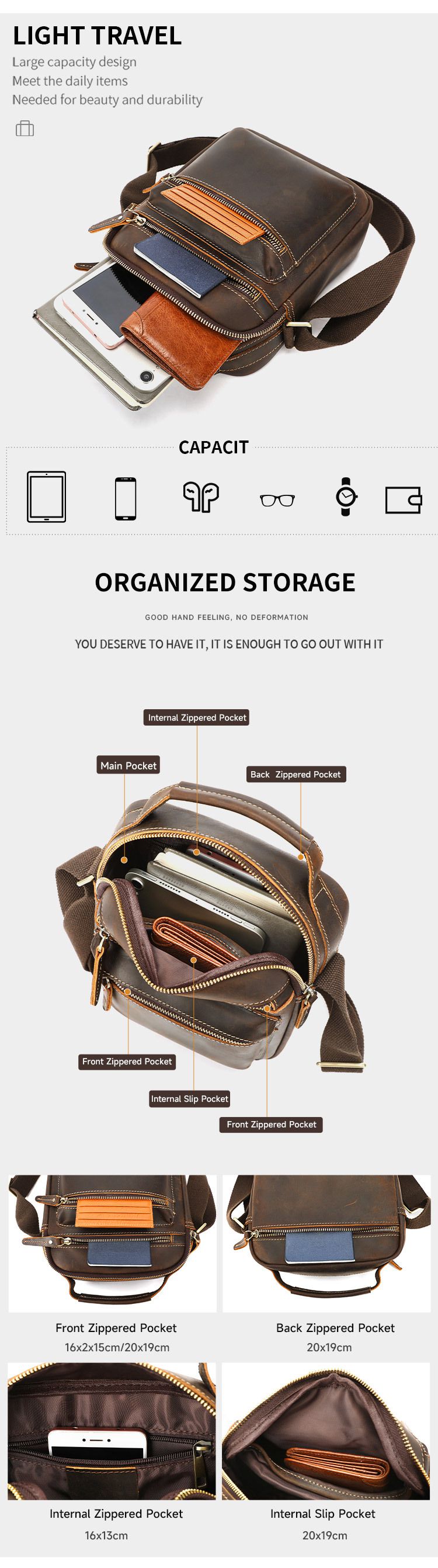 瘋馬皮時尚復古小方包 大容量休閒皮包 男款潮流真皮單肩包 新款頭層牛皮斜背包推薦 真皮包包