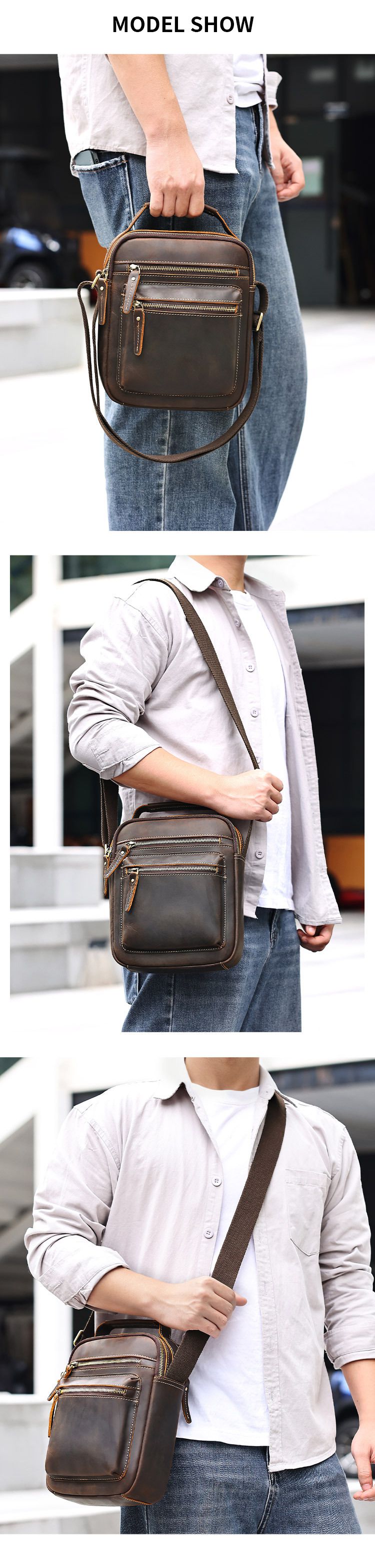 瘋馬皮時尚復古小方包 大容量休閒皮包 男款潮流真皮單肩包 新款頭層牛皮斜背包推薦 真皮包包