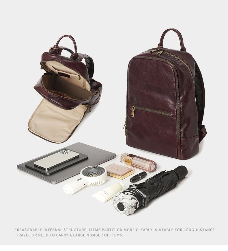 新款大容量軟皮後背包 女生真皮雙肩包 通勤休閒簡約背包 學生書包時尚復古女士包包推薦 真皮包包